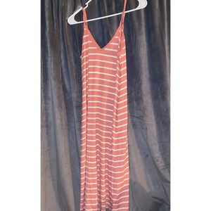 Long pink dress with white stripes